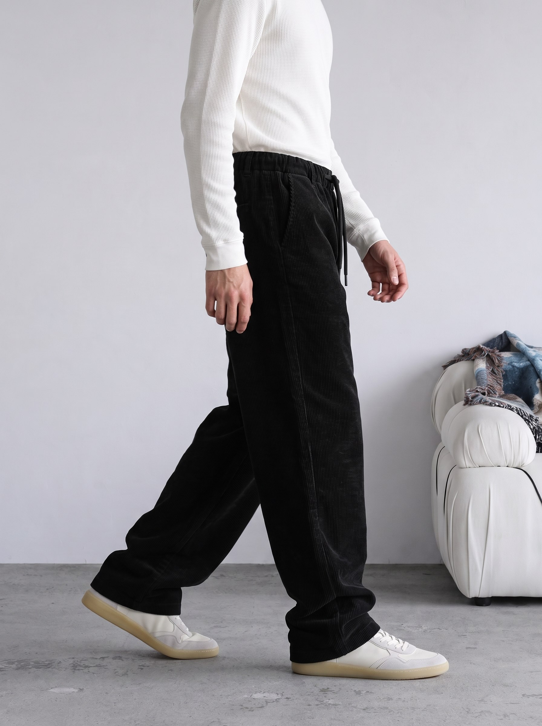 BAGGY KALIP FİTİLİ KADİFİ — siyah