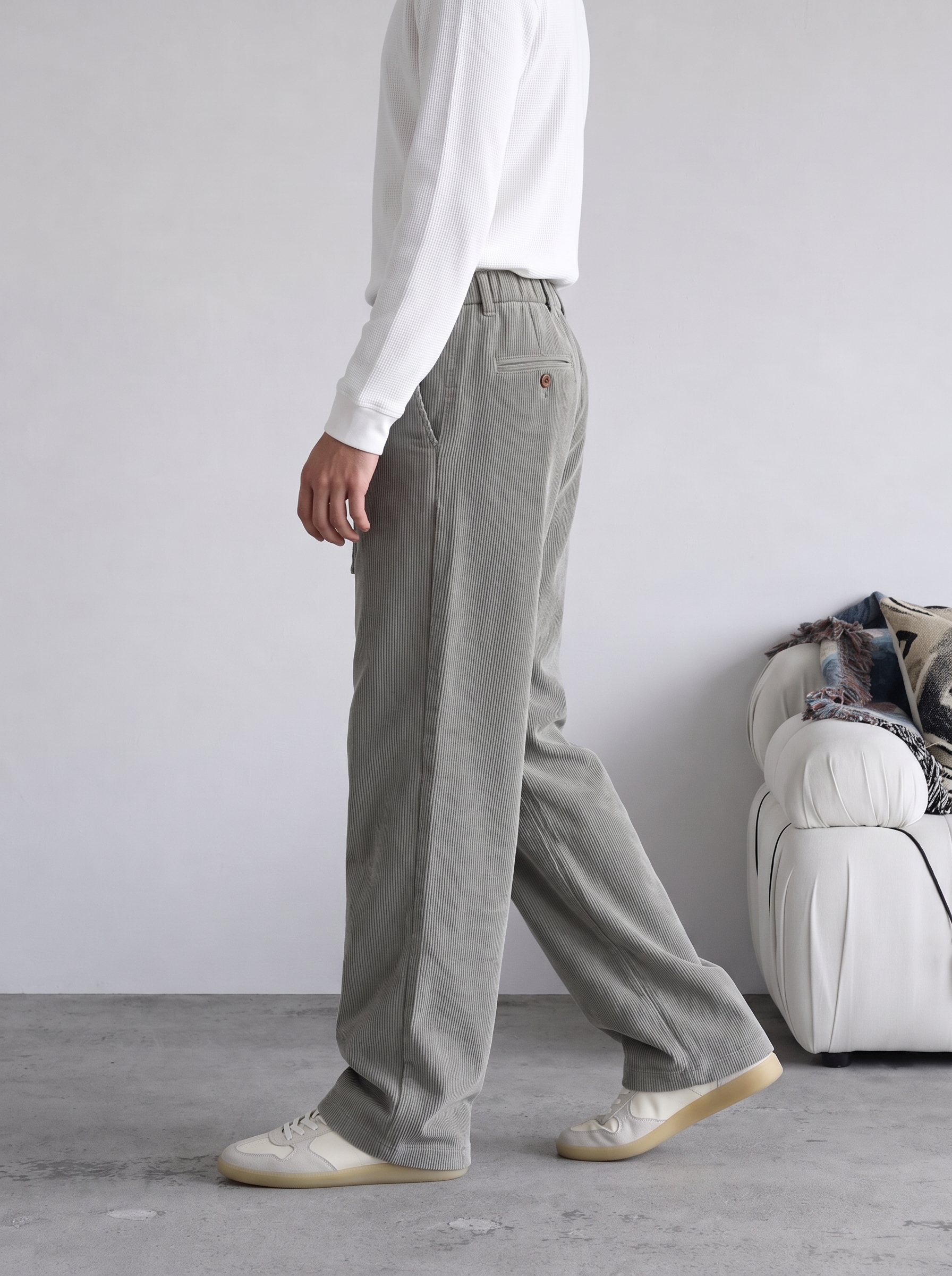 Fitilli kadife Baggy pantolon — GRİ
