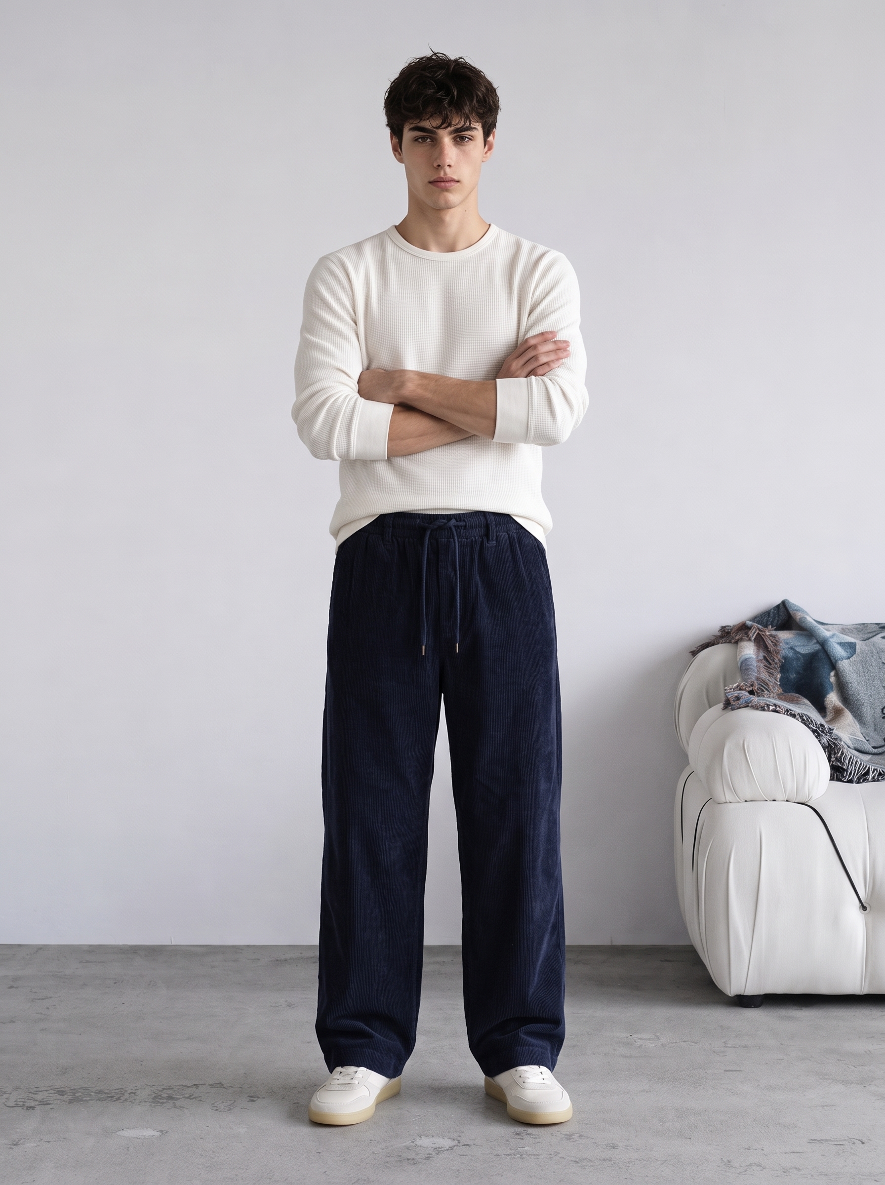 BAGGY KALIP FİTİLİ KADİFİ — LACİVERT