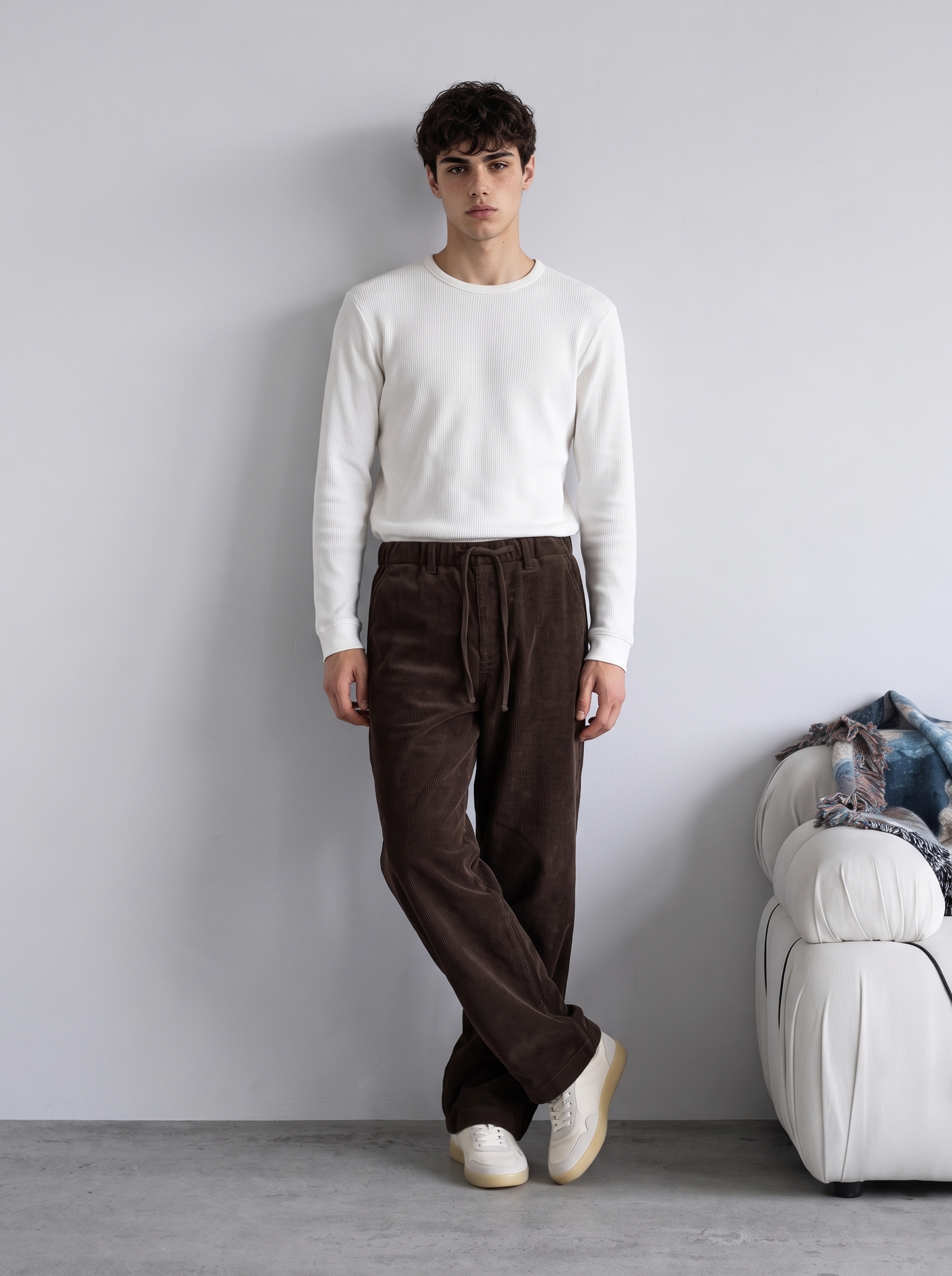 BAGGY KALIP FİTİLLİ KADİFE — KAHVE