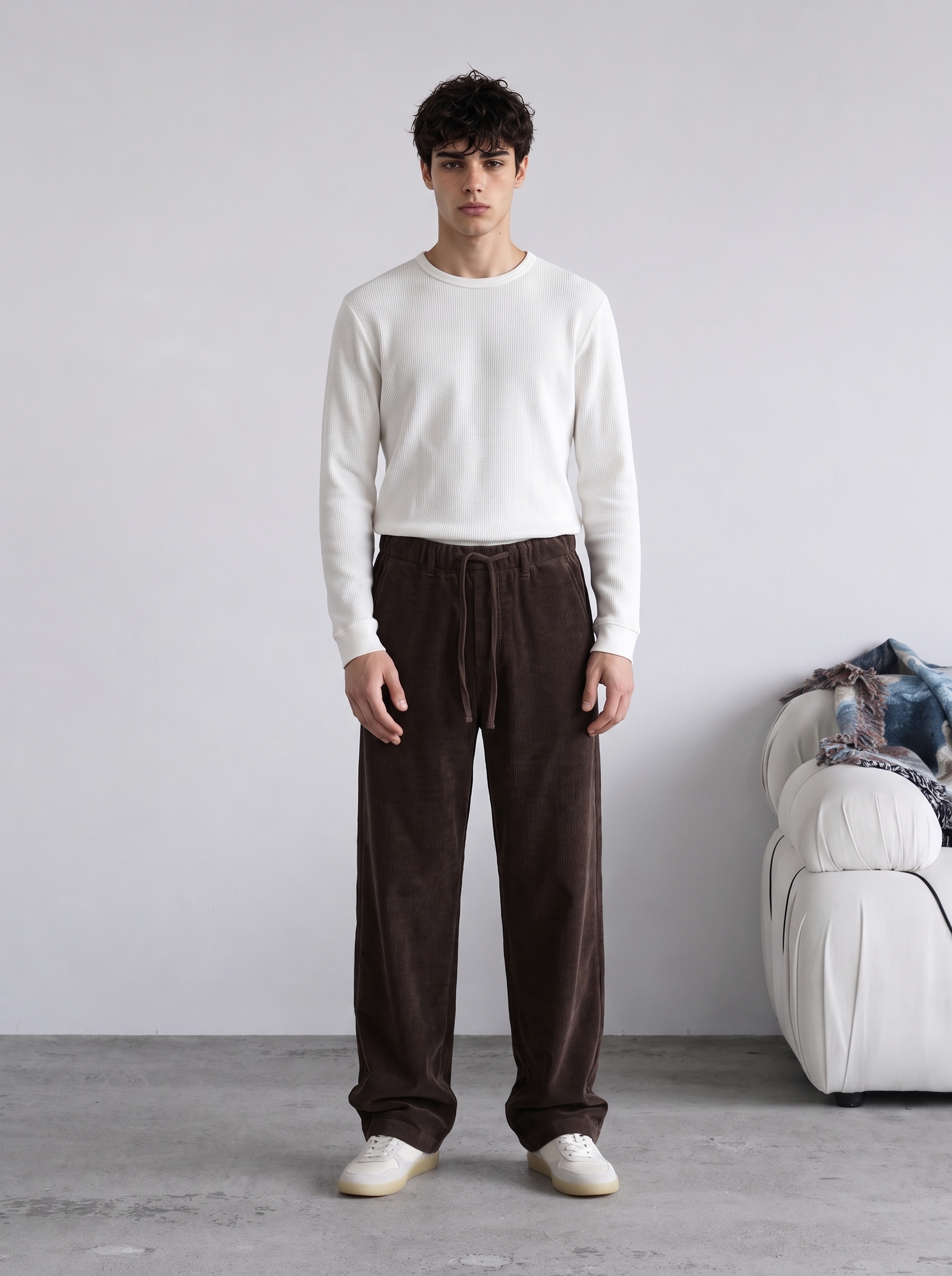 BAGGY KALIP FİTİLLİ KADİFE — KAHVE