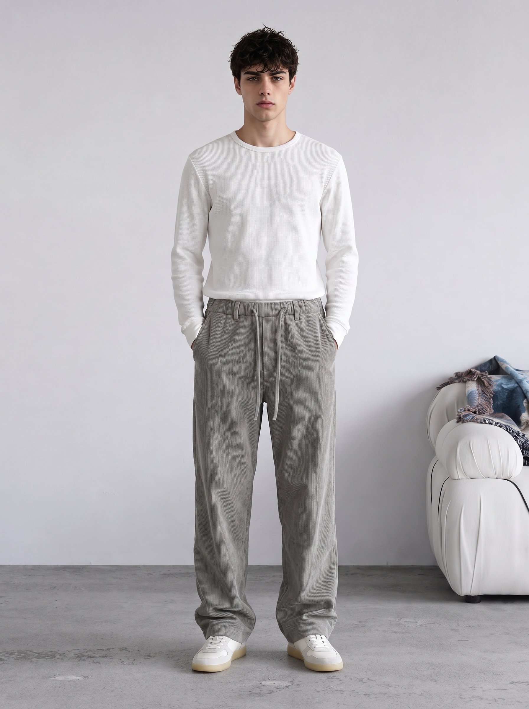 BAGGY KALIP FİTİLİ KADİFİ — GRİ