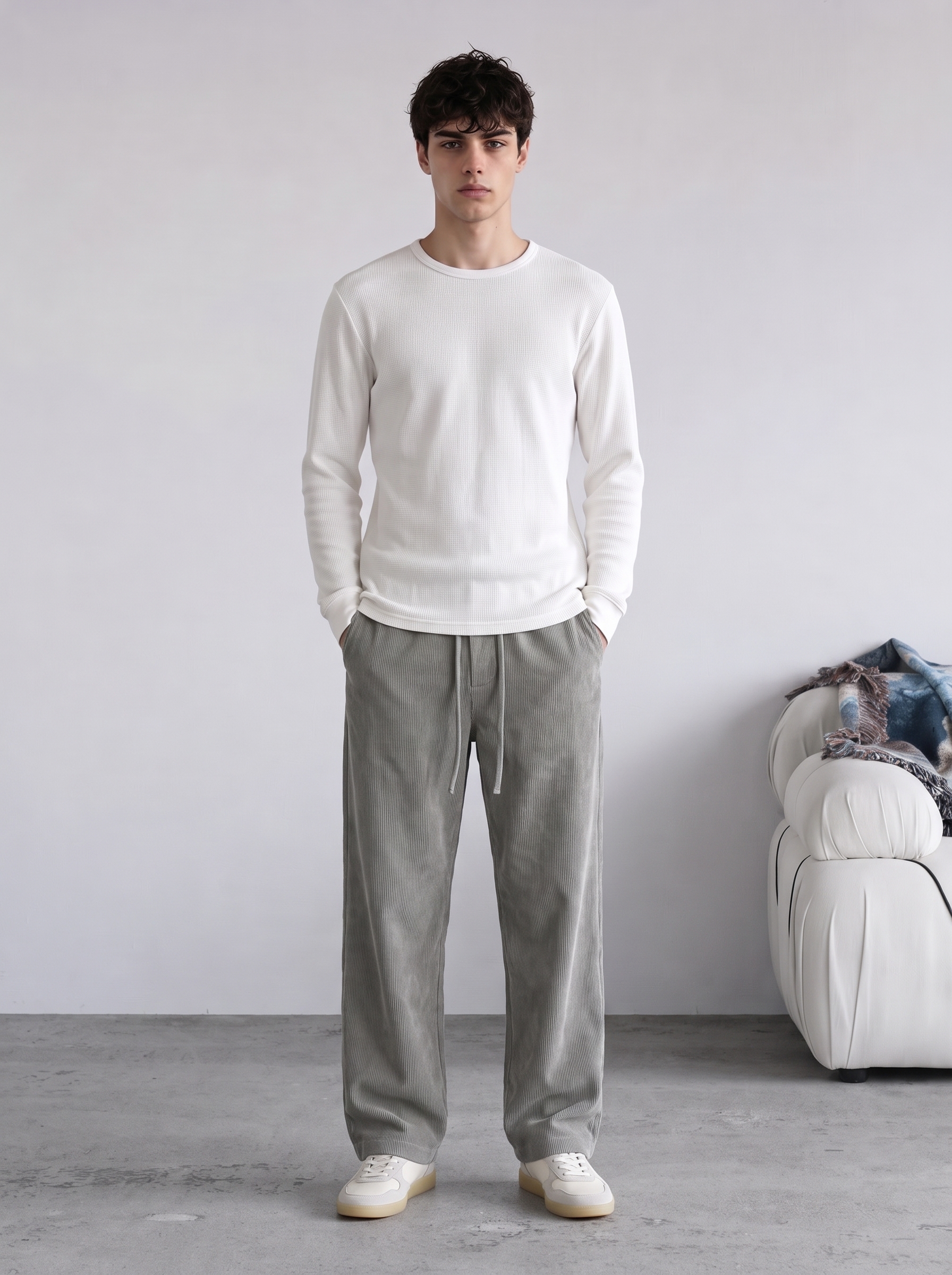 BAGGY KALIP FİTİLİ KADİFİ — GRİ